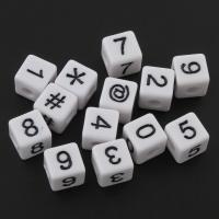 Perline in acrilico ad alfabeto, Quadrato, modello misto, bianco, 10x10mm, Foro:Appross. 4mm, Appross. 480PC/borsa, Venduto da borsa