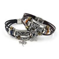 Leather Cord Bracelet with Zinc Alloy Dragonfly plated Unisex 6mm Length Approx 8 Inch Sold By Lot