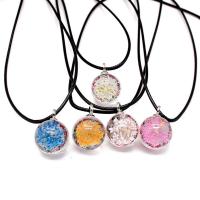 PU Leather Necklace with Glass & Zinc Alloy with 1.96 Inch extender chain Flat Round plated for woman nickel lead & cadmium free Length Approx 17.7 Inch Sold By Lot