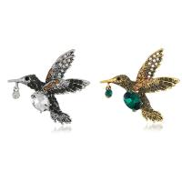 Zinc Alloy Brooch with Glass Bird plated for woman & faceted & with rhinestone & blacken Sold By PC