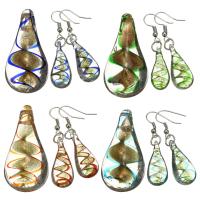 Lampwork Jewelry Set pendant & earring with Zinc Alloy Teardrop silver color plated for woman & gold foil 50mm Approx 8mm Sold By Lot
