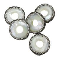 Lehm pflastern Perle, mit Natürliche kultivierte Süßwasserperlen, Kreisring, mit Strass, 24x6mm, Bohrung:ca. 8mm, 10PCs/Menge, verkauft von Menge