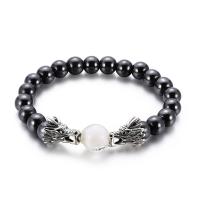 Non Magnetic Jewelry Bracelet Non Magnetic Hematite Bracelet with Zinc Alloy & Acrylic for woman antique silver color plated 8mm 11mm Sold per Approx 6.5 Inch  Strand