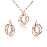 Zinc Alloy Jewelry Set earring & necklace with iron chain with 7cm extender chain rose gold color plated oval chain & for woman & with rhinestone lead & cadmium free  Length Approx 17.5 Inch Sold By Set