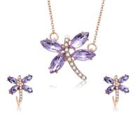 Zinc Alloy Jewelry Set earring & necklace with iron chain with 7cm extender chain Dragonfly rose gold color plated oval chain & for woman & with rhinestone lead & cadmium free  Length Approx 18.5 Inch Sold By Set