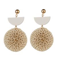 Rattan Drop Earring with Zinc Alloy stainless steel post pin Flat Round gold color plated for woman Sold By Pair