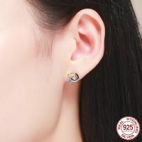 925 Sterling Zilver Stud Earring, plated, micro pave zirconia & voor vrouw & two tone, 10x10mm, Verkocht door pair
