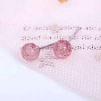 925 Sterling Silver Stud Earring with rubber earnut & Strawberry Quartz for woman Sold By Pair