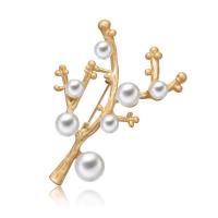Zinc Alloy Brooch with ABS Plastic Pearl Tree gold color plated for woman lead & cadmium free Sold By PC