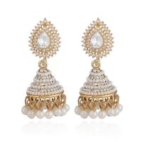 Zinc Alloy Drop Earring with ABS Plastic Pearl stainless steel post pin Teardrop gold color plated for woman & with rhinestone lead & cadmium free Sold By Pair