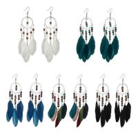 Zinc Alloy Drop Earring with Feather & Glass Seed Beads iron earring hook platinum color plated for woman lead & cadmium free Sold By Pair