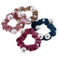 Doek Elastic Band, met Plastic Pearl, Duurzame & elastische & voor vrouw, Willekeurige kleur, 150mm, 10pC's/Lot, Verkocht door Lot