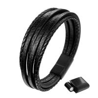 Leather Bracelet with Stainless Steel black ionic Unisex & multi-strand black Sold Per Approx 8.3 Inch Strand