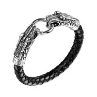 Leather Bracelet with Stainless Steel Dragon Unisex black Sold Per Approx 8.3 Inch Strand
