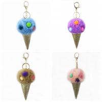 Rabbit Fur Key Chain with Zinc Alloy Ice Cream gold color plated Sold By PC