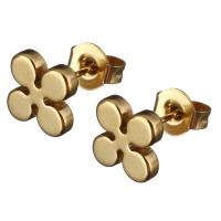 Stainless Steel Stud Earrings, Flower, gold color plated, 9x9mm, 10Pairs/Lot, Sold By Lot