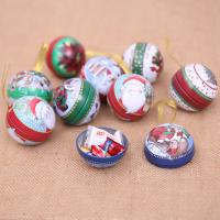 Ijzer Christmas Gift Box, Ronde, plated, Kerst sieraden, gemengde kleuren, 65mm, Verkocht door PC