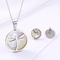 Fashion Stainless Steel Jewelry Sets earring & necklace with White Shell Dragonfly plated oval chain & for woman 14mm Length Approx 17.7 Inch Sold By Set