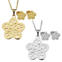 Fashion Stainless Steel Jewelry Sets earring & necklace Flower plated oval chain & for woman & hollow 1.5mm Length Approx 17 Inch Sold By Set