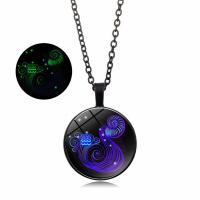 Zinc Alloy Necklace with iron chain & Glass with 5cm extender chain Flat Round painted time gem jewelry & Unisex & oval chain & luminated & decal lead & cadmium free 25mm Sold Per Approx 17.7 Inch Strand