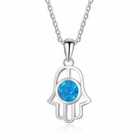 925 Sterling Silver Necklace with Opal Hamsa oval chain & for woman Sold Per Approx 16 Inch Strand