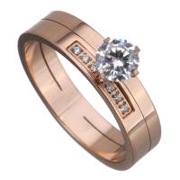 Roestvast staal vinger ring, Roestvrij staal, met Kristal, rose goud plated, verschillende grootte voor keus & voor vrouw & gefacetteerde, 6mm, Verkocht door PC