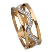 Roestvrij staal Finger Ring, met strass klei pave, gold plated, verschillende grootte voor keus & voor vrouw, 7mm, Verkocht door PC