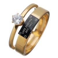 Stainless Steel Finger Ring with Crystal & Resin word love forever gold color plated & with letter pattern & for woman 9mm Sold By PC