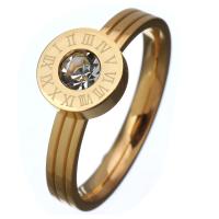 Crystal Stainless Steel Finger Ring with Crystal gold color plated with roman number & for woman & faceted 8mm Sold By PC