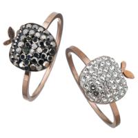 Stainless Steel Finger Ring with Rhinestone Clay Pave Apple rose gold color plated & for woman 11mm Sold By PC