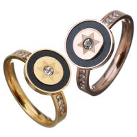 Roestvrij staal Finger Ring, met Kristal & Hars, Rond plat, plated, verschillende grootte voor keus & voor vrouw & gefacetteerde, meer kleuren voor de keuze, 12mm, Verkocht door PC