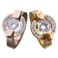 Stainless Steel Finger Ring with Rhinestone Clay Pave & Crystal plated & for woman & faceted 14mm Sold By PC