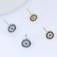 Brass Stud Earring Round plated micro pave cubic zirconia & for woman nickel lead & cadmium free 7mm Sold By Pair