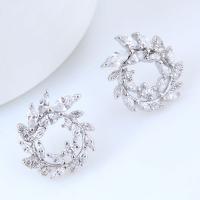 Brass Stud Earring Flower platinum plated for woman & with cubic zirconia nickel lead & cadmium free 15mm Sold By Pair