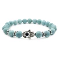 Zinc Alloy Bracelet with turquoise Hamsa Unisex & ball chain & blacken 4mm Length Approx 8 Inch Sold By Lot