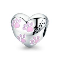 925 Sterling Silver European Beads Heart with letter pattern & without troll & enamel Sold By PC