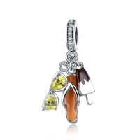 Thailand Sterling Silver European Pendant micro pave cubic zirconia & without troll & enamel Sold By PC