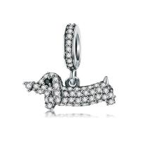Thailand Sterling Silver European Pendant Dog micro pave cubic zirconia & without troll Sold By PC
