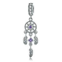 Thailand Sterling Silver European Pendant Dream Catcher micro pave cubic zirconia & without troll Sold By PC