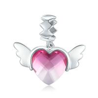 Thailand Sterling Silver European Pendant with Glass Winged Heart without troll & faceted Sold By PC