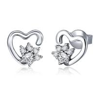 925 Sterling Silver Stud Earrings Thailand Sterling Silver Heart micro pave cubic zirconia & for woman Sold By Pair