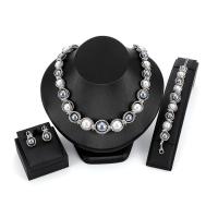Zinc Alloy Jewelry Set bracelet & earring & necklace with Glass Pearl with 1.81lnch 1.96lnch extender chain silver color plated for woman nickel lead & cadmium free   Length Approx 16.18 Inch Approx 5.51 Inch Sold By Set