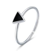 Solidny srebrny pierścień, Srebro 925, Trójkąt, Platerowane platyną, dla obu płci & regulowany & emalia, 5x6mm, rozmiar:8, sprzedane przez PC