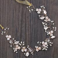 Zinc Alloy Headband with ABS Plastic Pearl & Satin Ribbon & Crystal rose gold color plated for bridal & enamel & faceted & with rhinestone lead & cadmium free 360mm Sold By PC