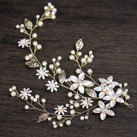 Bridal Hair Flowers Zinc Alloy with ABS Plastic Pearl gold color plated for bridal & with rhinestone lead & cadmium free Sold By PC