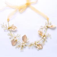Zinc Alloy Headband with ABS Plastic Pearl & Satin Ribbon & Crystal gold color plated for bridal & faceted lead & cadmium free Sold By PC