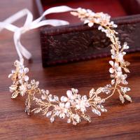 Zinc Alloy Headband with Satin Ribbon gold color plated for bridal & with rhinestone lead & cadmium free Sold By PC