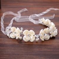 Zinc Alloy Headband with ABS Plastic Pearl & Satin Ribbon & Acrylic silver color plated for bridal & with rhinestone lead & cadmium free Sold By PC