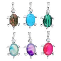 Gemstone Pendants Jewelry with Brass Turtle platinum color plated natural nickel lead & cadmium free Approx Sold By PC