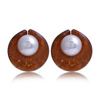 Acetaatblad Stud Earring, met ABS kunststof parel, voor vrouw, meer kleuren voor de keuze, 30x32mm, Verkocht door pair